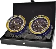 MASTER-MARINER Halo Collection Gift Set, 5.85" Diameter Clock and Comfort Meter Instruments, Gold and Black Two Tone Finish, Midnight Gold dial