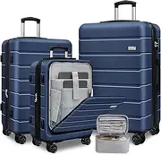 [KEYTANG] Hardside Expandable Spinner Wheels 20'' Carry-on Luggage 4 Piece Set, Navy Blue, Navy Blue, 4 Piece Set, Luggage Hardside Expandable Luggage Spinner Wheels 20'' Carry-on Luggage 4 Piece Set