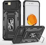 Ylzhe for iPhone 7/8Plus Case,iPhone 8 Plus&7 Plus Slide Camera Cover 360°Kickstand Ring Holder,Heavy Duty Protective Shockproof Military Grade Protective Case for iPhone 7 Plus iPhone 8 Plus Black