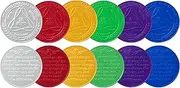 Infinity Aluminum AA Meeting Newcomer Sobriety Chips/Coins/Tokens - Complete Set of 12 Medallions - Includes: 24 Hours, 30/60/90 Days, 4/5/6/7/8/9/10/11 Months, Aluminum, No Gemstone