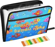 Custom Expandable Folder with Dividers 13 Pockets A4 Letter Size Personalized File Storage Organizer with Zipper Closure for Classroom Home Office Travel Ocean Animal Tropical Fish Blue