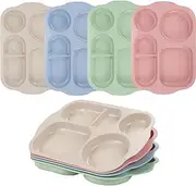 Unbreakable Divided Portion Plates,12 Inch Large Fast Food Tray for Adults,Plastic Dinner Plate Feeding Food Training Dish for Daily Use,Reusable Section Lunch Plates for Kitchen Picnic,4 Colors