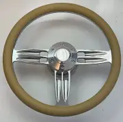 BEIGE Half Wrap 14" BILLET Steering Wheel + Horn Button + Adapter GM FORD MOPAR