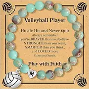 [BAYLAY] Volleyball Gifts for Teen Girls - Natural Stone Initial Volleyball Bracelet Volleyball Gifts Adjustable Volleyball Charm Bracelet Volleyball Gifts for Teen Girls