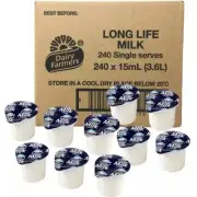 240 x Dairy Farmers 15ml UHT Long Life Milk Portion Control Single Serves