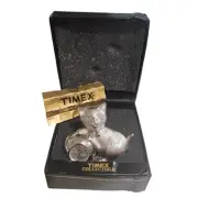 Timex Collectible Miniature Clock Metal Silver Tone Cat Ball Japan Movement NIB