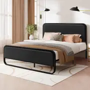 ALFORDSON Metal Bed Frame Queen Double King Single Upholstered Black Leather