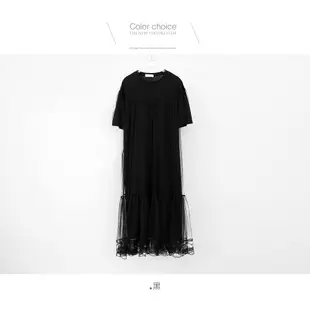 MIUSTAR 法式設計感透明網紗寬鬆短袖連身裙洋裝(共1色)0305 預購【NP0241】