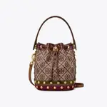 TORY BURCH斜背包 T MONOGRAM JACQUARD STUDDED MINI BUCKET BAG｜限時★滿萬折$500★保健食品3件9折★下單贈美國暢銷護手霜