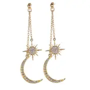 3Pair Bohemian Style Full Earrings Shiny Moon Star Long Ear Drop Earring For Women