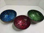 3 Vintage Cambodia Coconut Abalone Shell Bowls Tiki Bar Decor Trinket Dish
