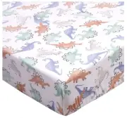 Cot Sheet1 Pack Super Soft Microfiber Nursery Bed Sheet, Fitted, White Dinosaur