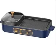 Hotpot Portable Electric Barbecue Hot Pot Grill，2 in 1 BBQ Grill Shabu Pot Separate Dual Temperature Control Barbecue Hot-Pot All-in-one Pot Barbecue (Color : Blue)