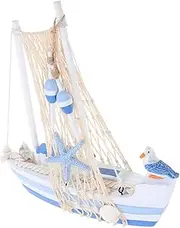 HIAKDOFT Mediterranean Sailboat Model Wooden Nautical Boat Decor Creative Seabird Room Desktop Ornament Miniature Sailing Ship Model Ship Decorative Wooden Carving (Size M)
