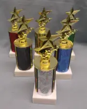 set of 6 mixed color sparkle column gold STAR trophy award white marble base