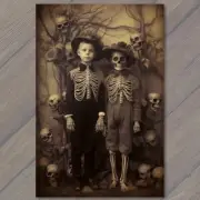 FLATCARD Weird Creepy Kids Skeleton Twin Unreal Halloween Unusual Strange
