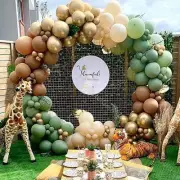 Forest Theme Balloon Arch Kit, Green Gold And Coffe Balloons For Birthday Party