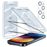 [2+2] ZUSLAB for Apple iPhone 15 Plus Screen Protector & Camera Lens Protector Protector Tempered Glass Flim with Installation Alignment Frame - Black