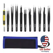Precision Tweezers Set [11 Pieces] Industrial Anti-Static Stainless Steel