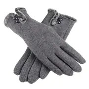 ANYGLOVES Winter Gloves Gray Warm Non Inverted Velvet Cashmere Full Finger Cycling Touch Screen Lace Cotton Gloves for Women