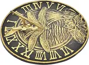 Sungmor Cast Iron Dragonfly Sundial, 10 Inch Dia Vintage Sun Dial Dragonfly & Lotus Decor, Verdigris Finish with Gold Highlights, Outdoor Decorative Clock, Pretty Garden Patio Ornament