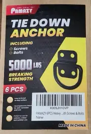 6 Pack Pamazy Tie Down Anchor 5000 LBS Breaking Strength *FREE SHIPPING*