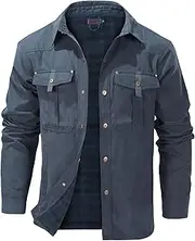 [Mr.Stream] Men's Lightweight Long Sleeved Snap Plaid Western Cowboy Flannel Lined Shirts Jackets