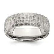 Chisel Stainless Steel Brushed and Polished Hammered 7.5mm Band - Ring Size 7.5