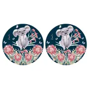 2PK LMD Koala Ceramic Surface Protector Trivet Dish Home Decor Round 25cm Navy