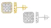 10k Gold Halo cluster 1.5CT Real Diamond rectangle earrings 10MM