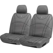 R.M. Williams Canvas Seat Cover Charcoal Adjustable Headrests Size 30 Front Pair Airbag Compatible