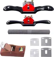 Keadic 8Pcs 9" 10" Adjustable Spokeshave Kit Contains Manual Planer with Flat Base Replacement Metal Blades 4-Way Rasp File and Portable Woodworking Planes for Deburring Carving Crafting
