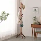 Coat Rack Stand, Wooden Coat Rack with 8 Hooks, Coat Tree for Clothes/Bag/Hats,