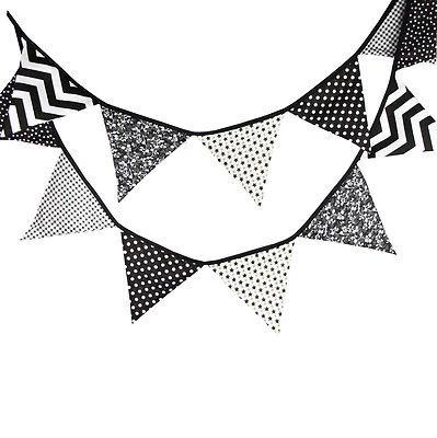 3M Black White Vintage Cotton Fabric Flag Bunting Party Nursing 12 flags