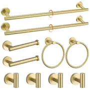 Brushed Gold Towel Bar Set 10 Pieces Bathroom Hardware Accessories Set Towel ...