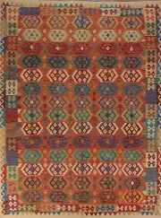 Rust Kilim Rugs Rectangle Flatweave Pile Wool Kelim Carpets 8x11 ft