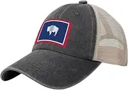 [YMLHAQ] Wyoming State Flag Mesh Trucker Hat Mesh Snapback,Trendy Cowboy Cap for Sports and Headwear