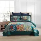 Cotton Bedspread Quilt Sets King size (96by108inch) Turquoise Patchwork Floral