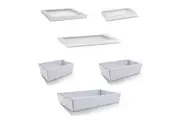 50 X White Disposable Catering Grazing Boxes Trays Clear Frame Lids - Large