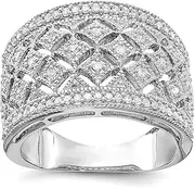 [JewelryWeb] 925 Sterling Silver Polished Diamond Band Ring-Band Style-Ring for Women and Men