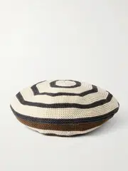 [Brunello Cucinelli] Brunello Cucinelli - Bead-embellished Striped Cotton Beret - Off-white - L L Off-white