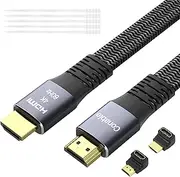 Flat HDMI Cable 20 Feet, 4K HDMI High Speed Braided Cord, Pure Copper, Supports 4K@60Hz 2160p 1080p HDR HDCP 2.2 ARC Full 3D (with 25 Ties and 2 HDMI Adapters)- 20FT