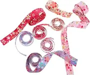 SOPOTUTU 8 Rolls Cherry Blossom Ribbon DIY Crafts Present Wrapping Wedding Decor Floral Cotton Ribbons for Bouquets Home Decor and Bow Strings