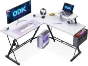 ODK L-shaped computer desk with reversible storage shelf, Monitor stand, Metal l