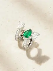 [Repossi] Repossi - Serti Sur Vide 18-karat White Gold, Diamond And Emerald Single Earring - Green - Right Right Green