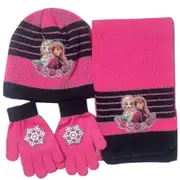 Kids Girls Disney Frozen Elsa Anna Winter Warmer Knitted Hat Scarf Gloves Set Beanie Hat E A