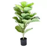 Artificial Fiddle Leaf Fig Tree - Realistic Faux Leaves In Black Basket - - Gree