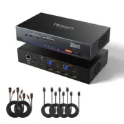 TESmart HDMI 2.1 & DP 1.4 Triple 4K144Hz KVM Switch Dock for 2 PCs & 3 Monitors
