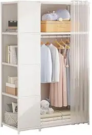 Portable Wardrobe Rack,Portable Canvas Wardrobe Closet Organizer with Hanging Rail and Shelves White 89x45x162cm