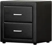 Artiss Bedside Table with 2 Drawers Black Faux Leather Upholstered Drawer Bed End Side Tables Storage Cabinet Nightstand, Bedroom Living Room Home Furniture Organiser, Narrow Space Unit